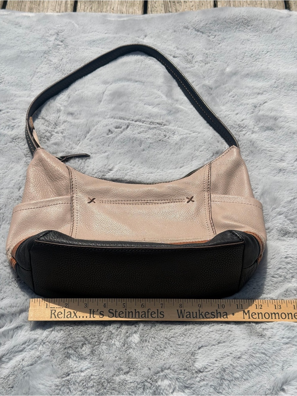 The Sak Two-Tone Pebbled Leather Shoulder Bag in Blush and Black
